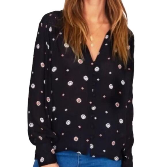 Amuse Society Floral Black Crop Shirt Soft Long Sleeved Women’s Size Small M - Picture 1 of 5